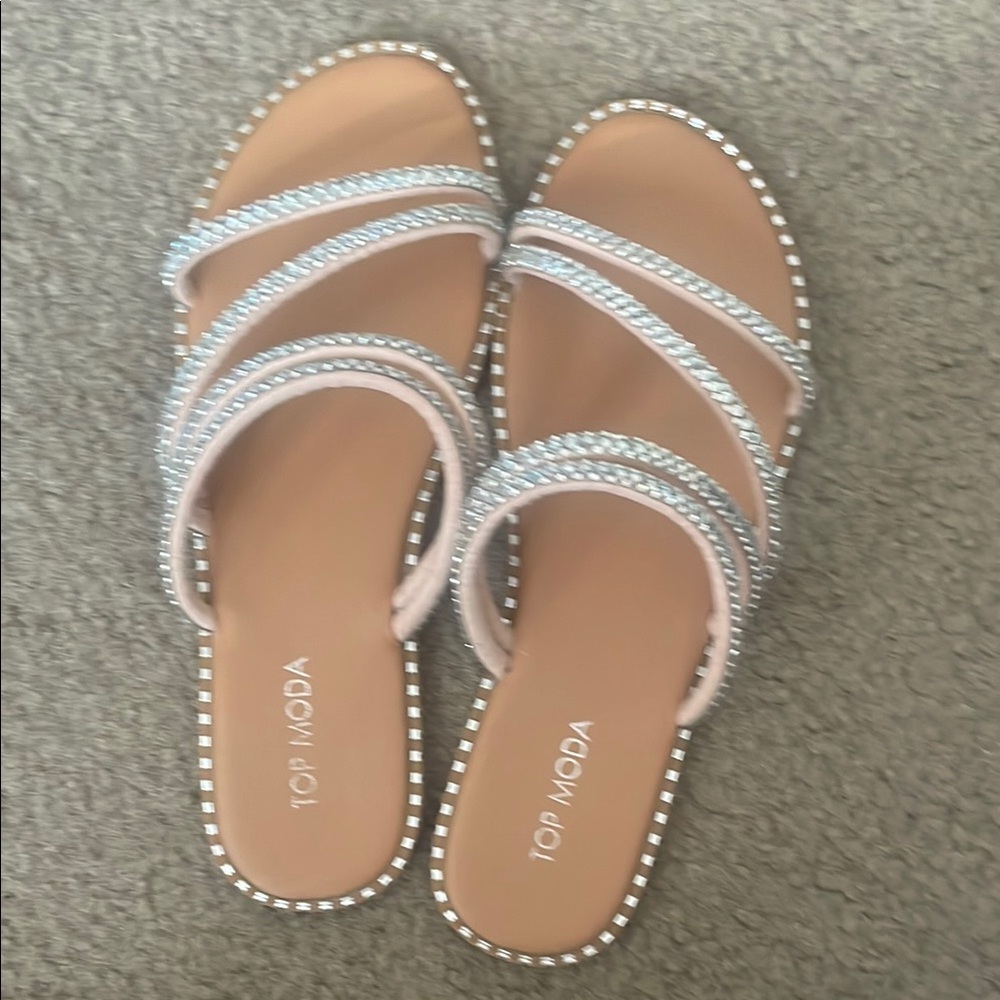 TOP Moda Silver Sandals with Crisscross Straps